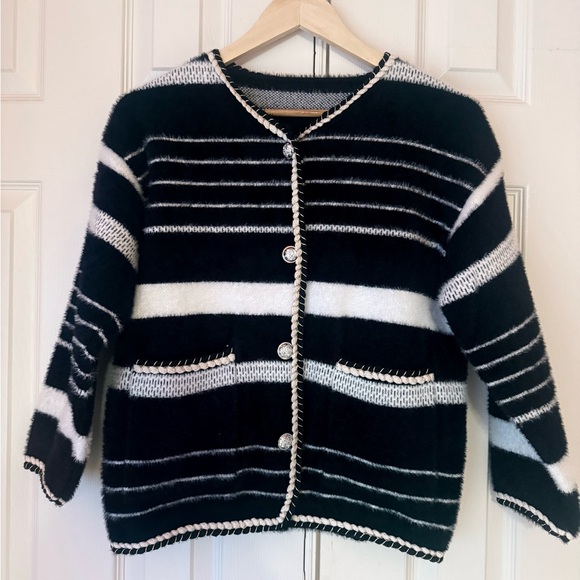 Striped Imitation Mink Fleece Cardigan - Picture 4 of 7